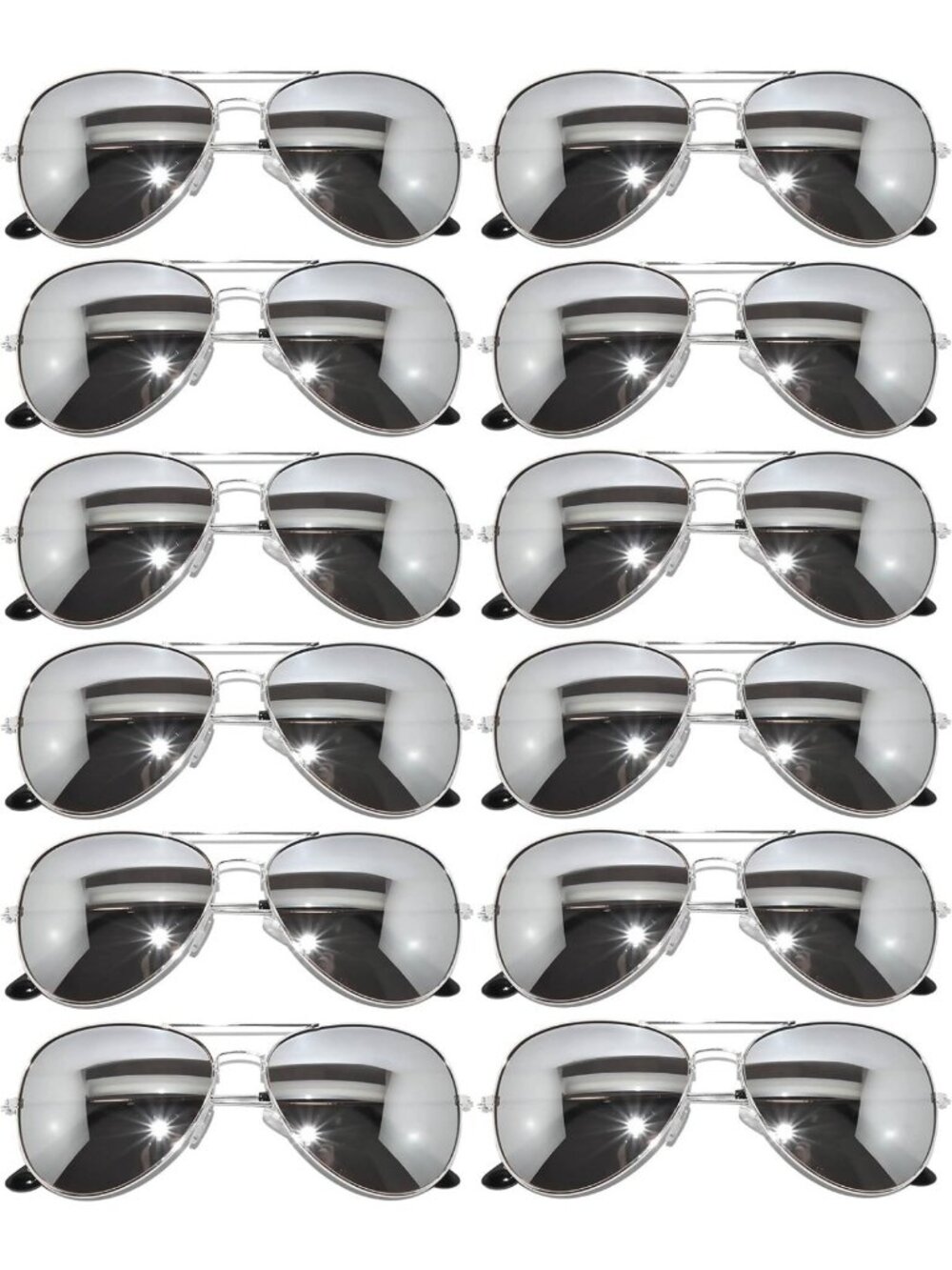 12 Pack Aviator Sunglasses for Men & Women - Gold, Silver, Black Frames, Party